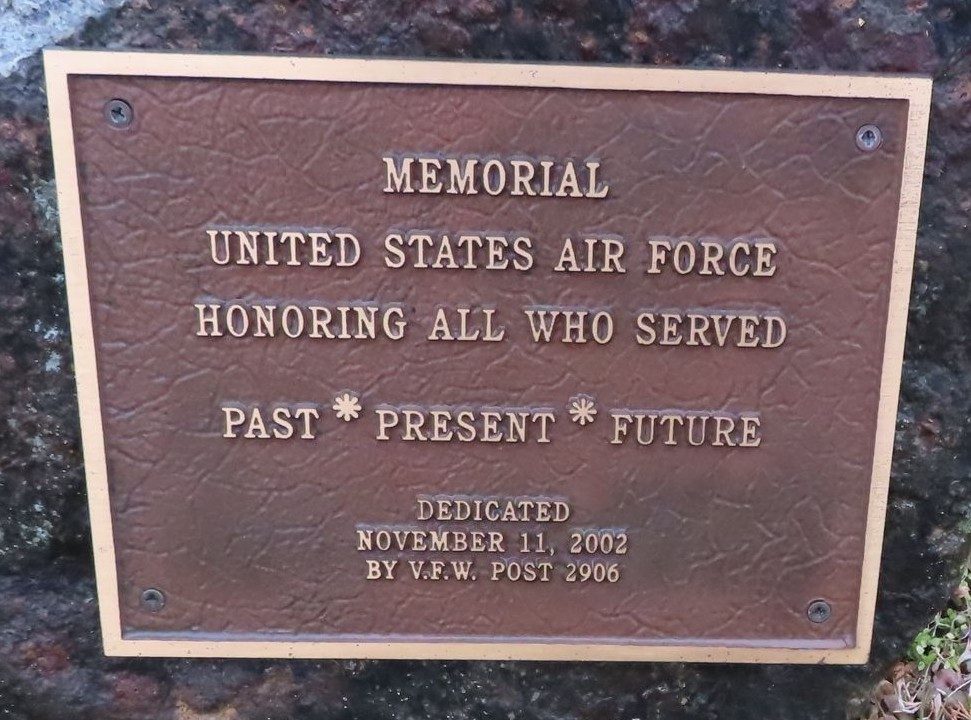 V.F.W. POST 2906 MEMORIAL UNITED STATES AIR FORCE PLAQUE