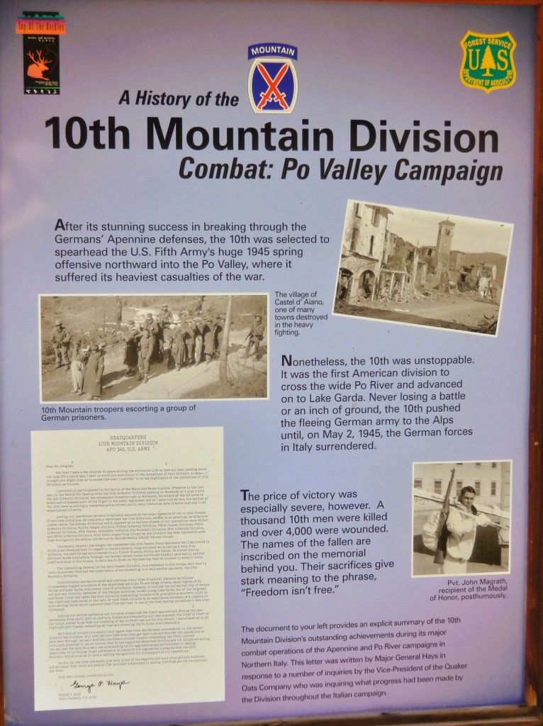10TH MOUNTAIN DIVISION COMBAT: PO VALLEY CAMPAIGN WAR MEMORIAL PANEL