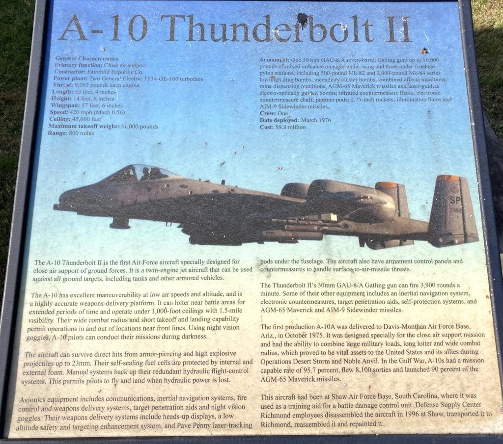 A-10 THUNDERBOLT II WAR MEMORIAL PANEL