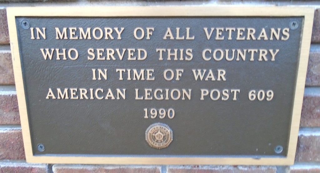 AMERICAN LEGION POST 609 WAR VETERANS MEMORIAL PLAQUE