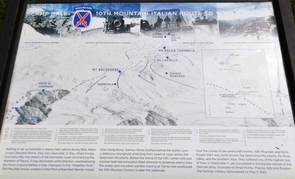 CAMP HALE 10TH MOUNTAIN ITALIAN ROUTE TO WWII VICTORY MEMORIAL PANEL