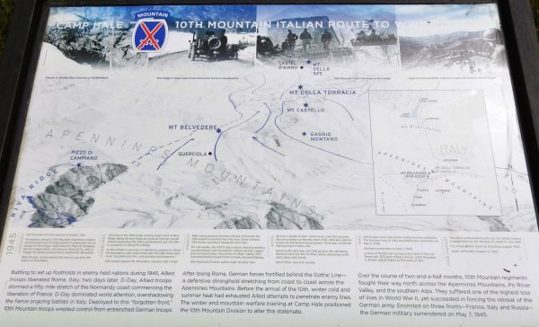 CAMP HALE 10TH MOUNTAIN ITALIAN ROUTE TO WWII VICTORY MEMORIAL PANEL
