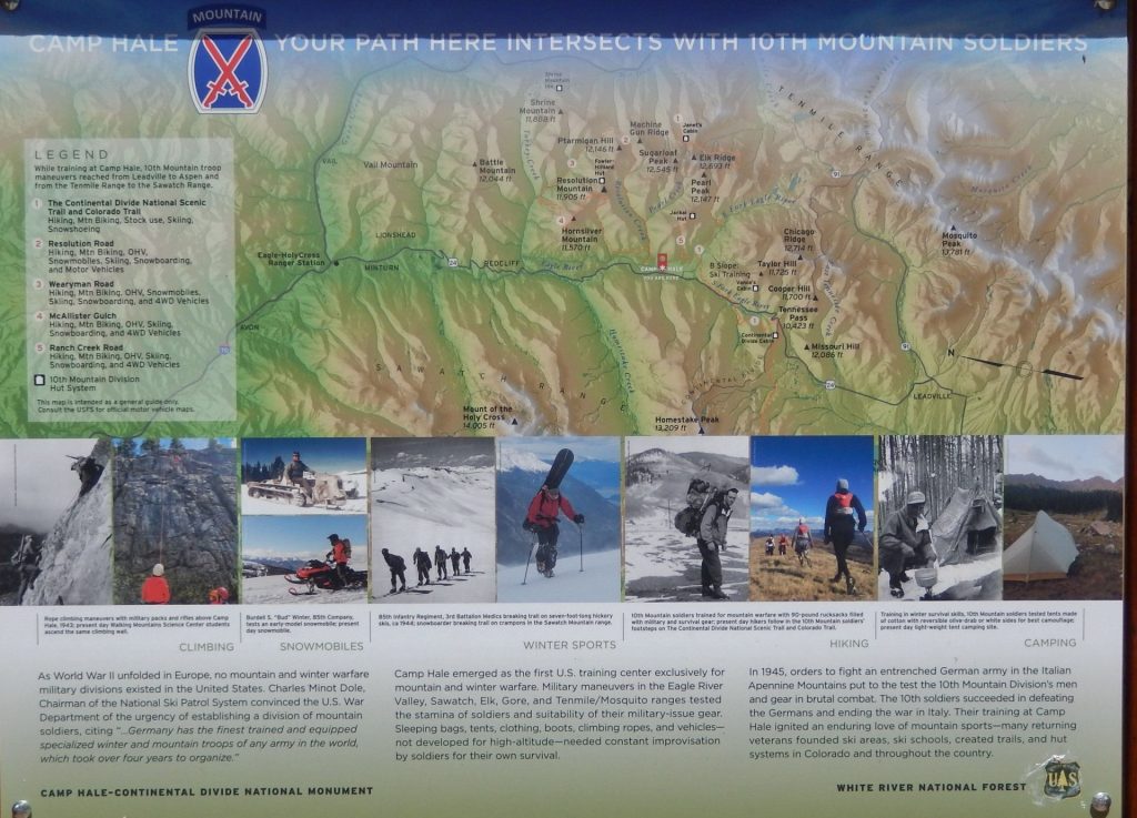 CAMP HALE YOUR PATH HERE INTERSECTS WITH 10TH MOUNTAIN SOLDIERS MEMORIAL PANEL