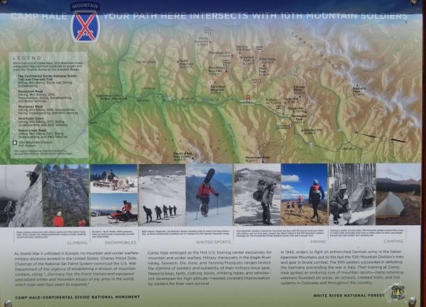 CAMP HALE YOUR PATH HERE INTERSECTS WITH 10TH MOUNTAIN SOLDIERS MEMORIAL PANEL