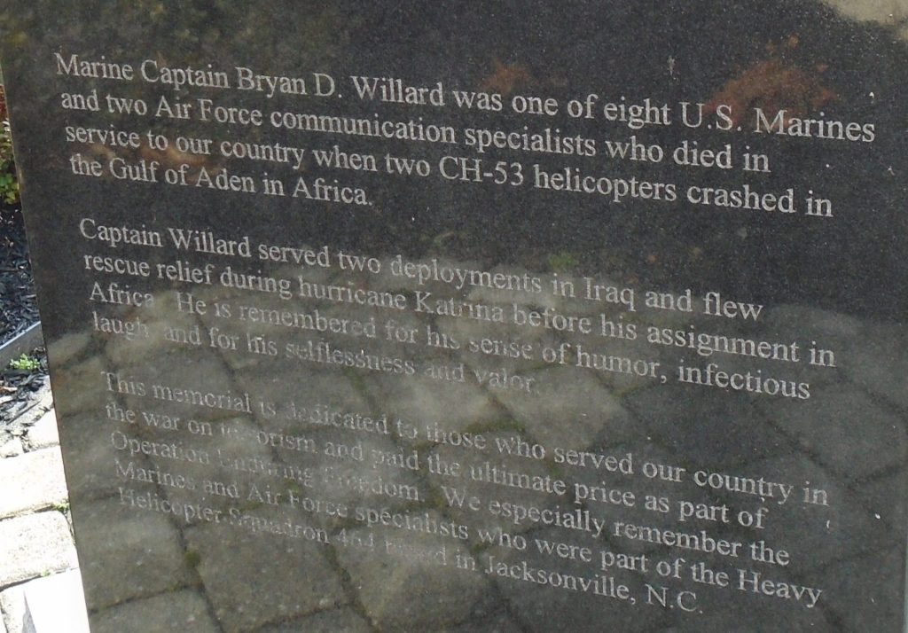 CAPTAIN BRYAN D. WILLARD, USMC MEMORIAL SIDE B