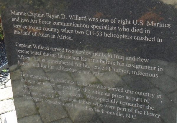 CAPTAIN BRYAN D. WILLARD, USMC MEMORIAL SIDE B