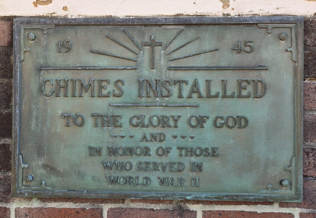 CHIMES INSTALLED WORLD WAR II MEMORIAL PLAQUE