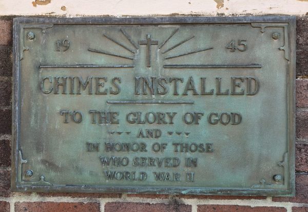 CHIMES INSTALLED WORLD WAR II MEMORIAL PLAQUE