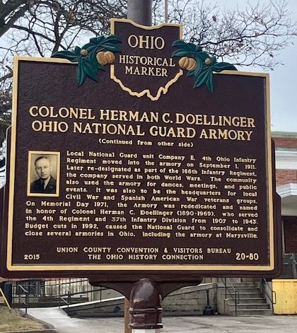 COLONEL HERMAN C. DOELLINGER OHIO NATIONAL GUARD ARMORY MEMORIAL MARKER BACK