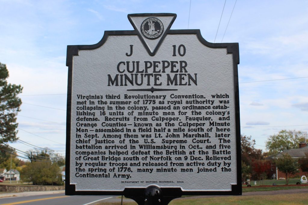 CULPEPER MINUTE MEN REVOLUTIONARY WAR MEMORIAL MARKER