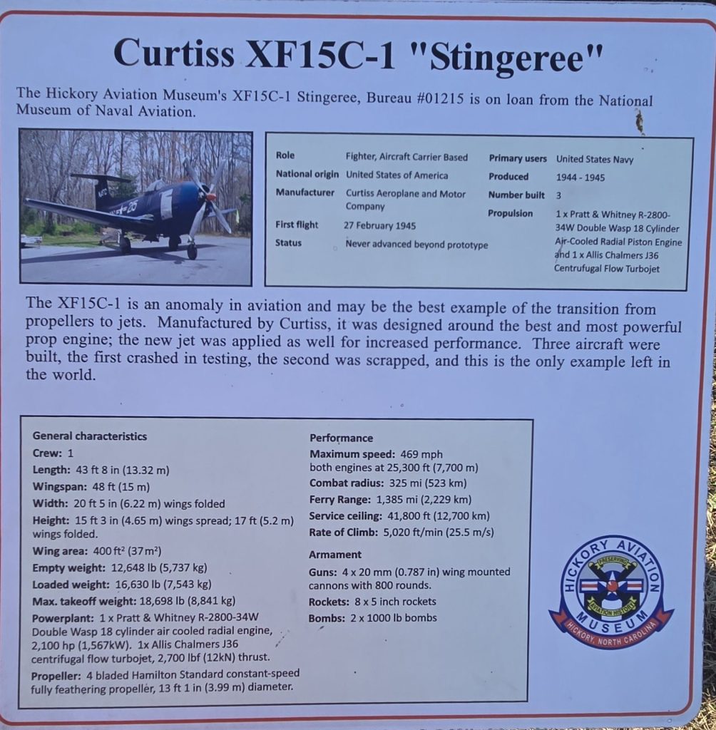 CURTISS XF15C-1 “STINGEREE” WAR MEMORIAL PLAQUE