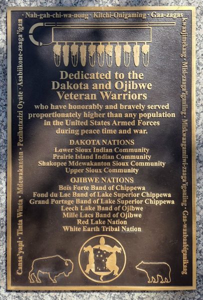 DAKOTA AND OJIBWE VETERAN WARRIORS MEMORIAL PLAQUE
