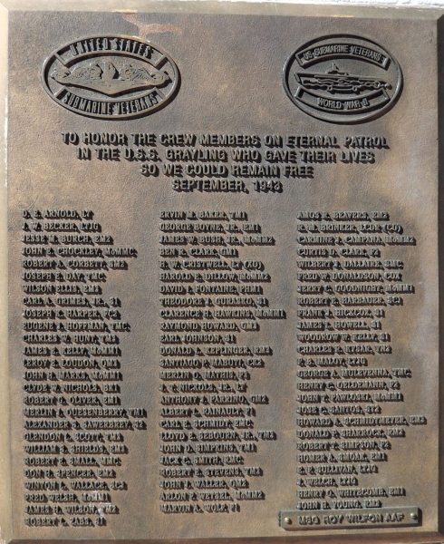 DEDICATED TO THE USS GRAYLING (SS 209) WAR MEMORIAL PLAQUE B
