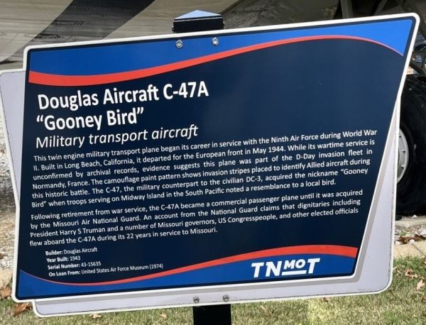DOUGLAS AIRCRAFT C-47A “GOONEY BIRD” MEMORIAL PLAQUE