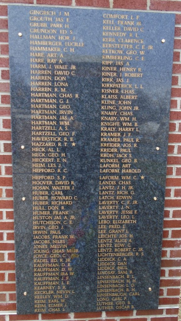EAST PENNSBORO HONOR ROLL MEMORIAL PLAQUE C