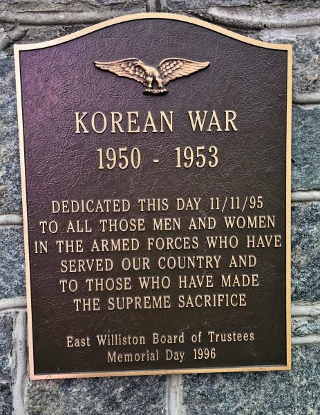 EAST WILLISTON KOREAN WAR MEMORIAL PLAQUE