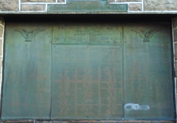 FIFTH WARD COMMUNITY HONOR ROLL WAR MEMORIAL PLAQUE