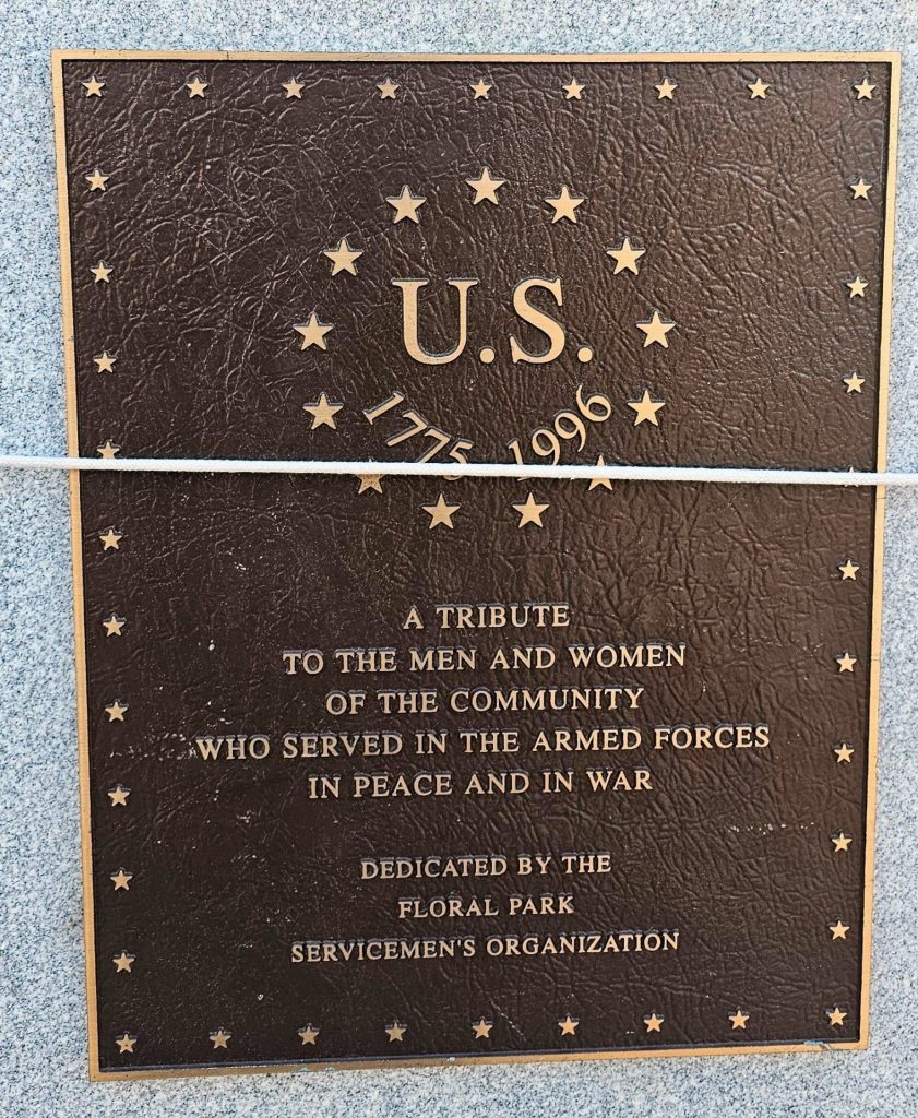 FLORAL PARK ARMED FORCES MEMORIAL PLAQUE