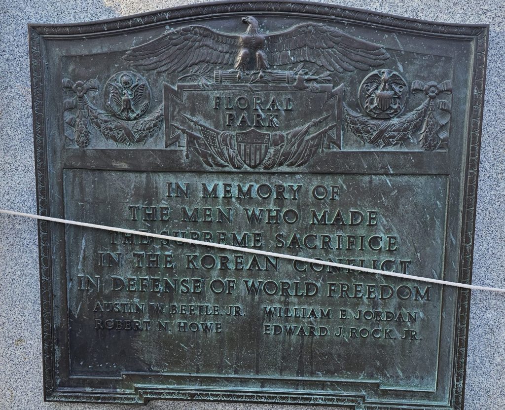 FLORAL PARK SUPREME SACRIFICE KOREAN CONFLICT MEMORIAL PLAQUE