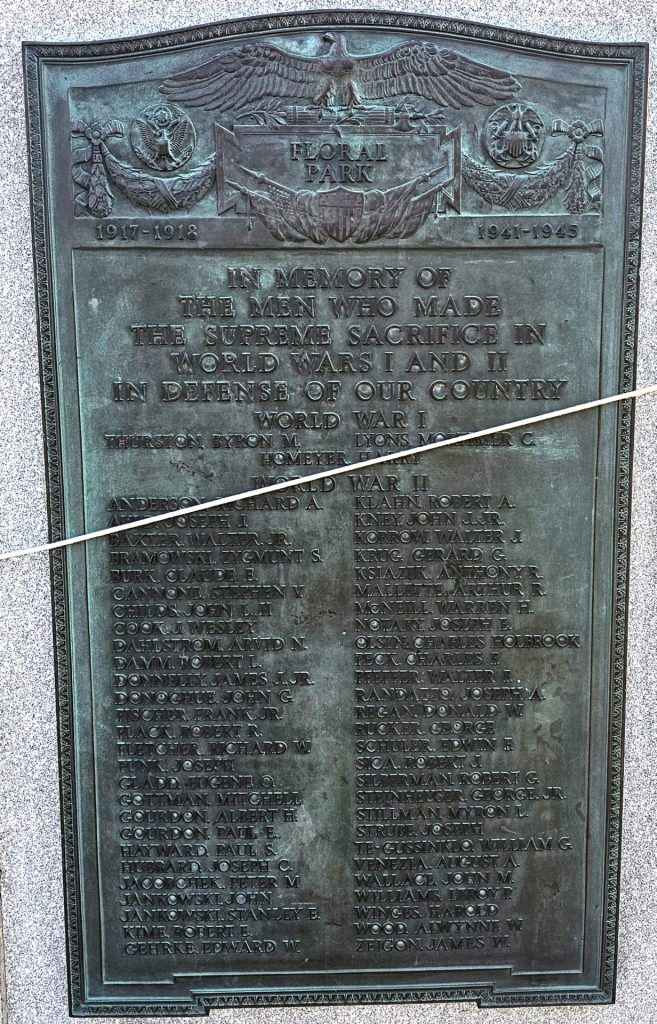 FLORAL PARK SUPREME SACRIFICE WORLD WAR I AND II MEMORIAL PLAQUE