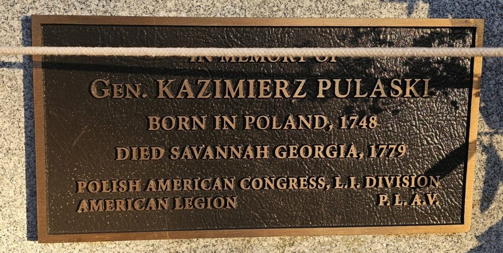 GEN. KAZIMERZ PULASKI REVOLUTIONARY WAR MEMORIAL PLAQUE