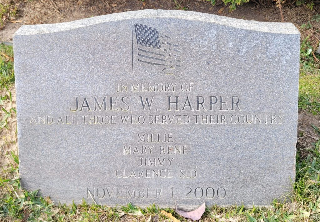 JAMES W. HARPER WAR MEMORIAL CEMETERY STONE