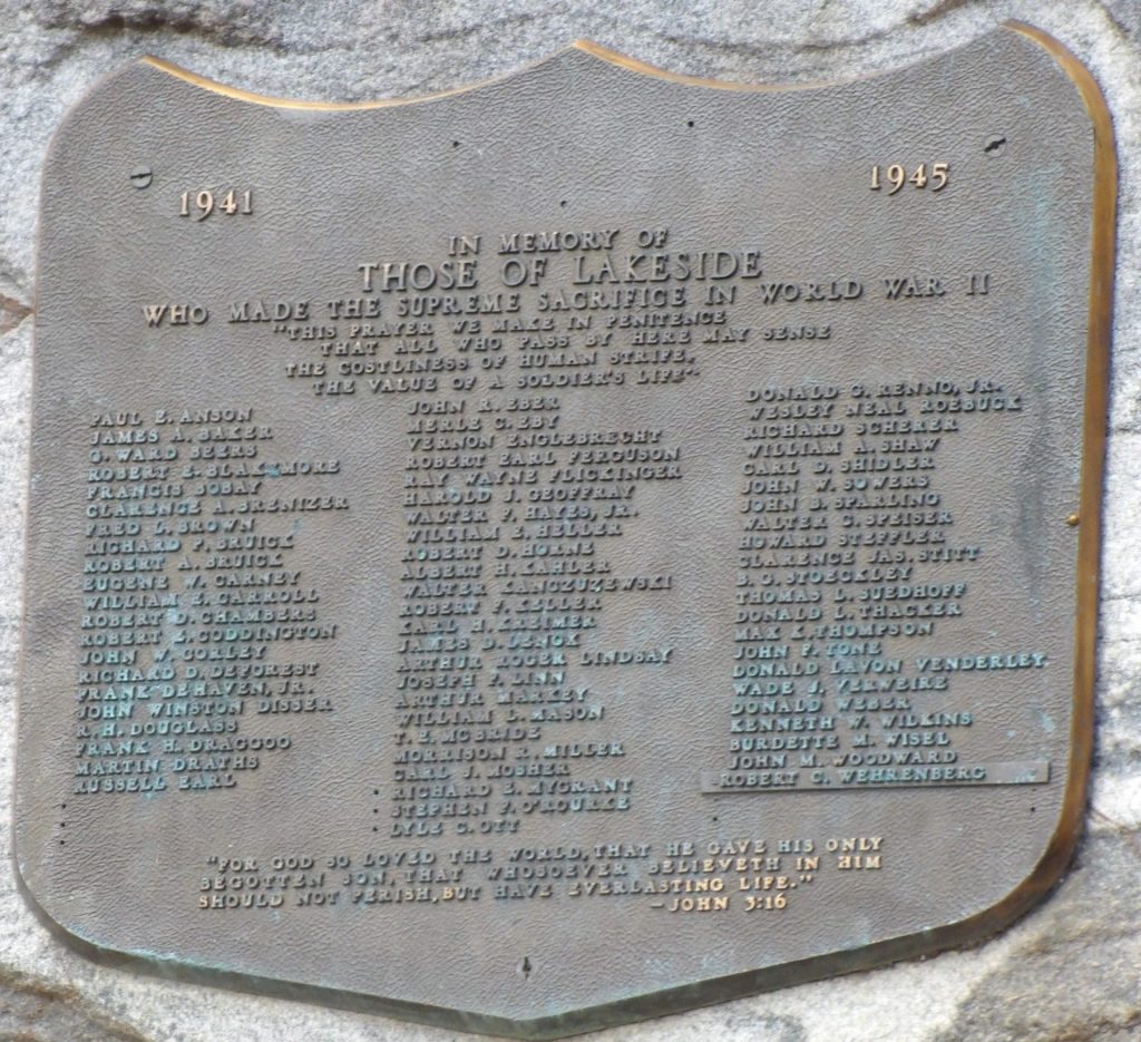LAKESIDE WORLD WAR II SUPREME SACRIFICE MEMORIAL PLAQUE
