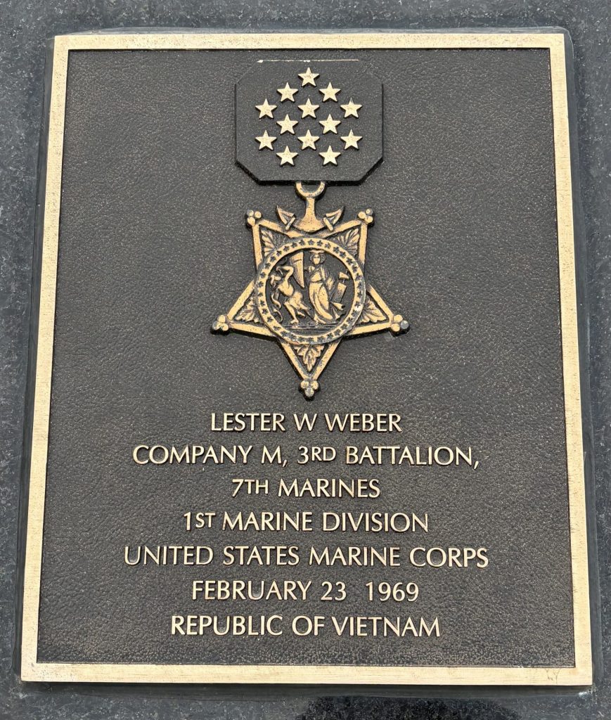LESTER W WEBER MEDAL OF HONOR WAR MEMORIAL PLAQUE