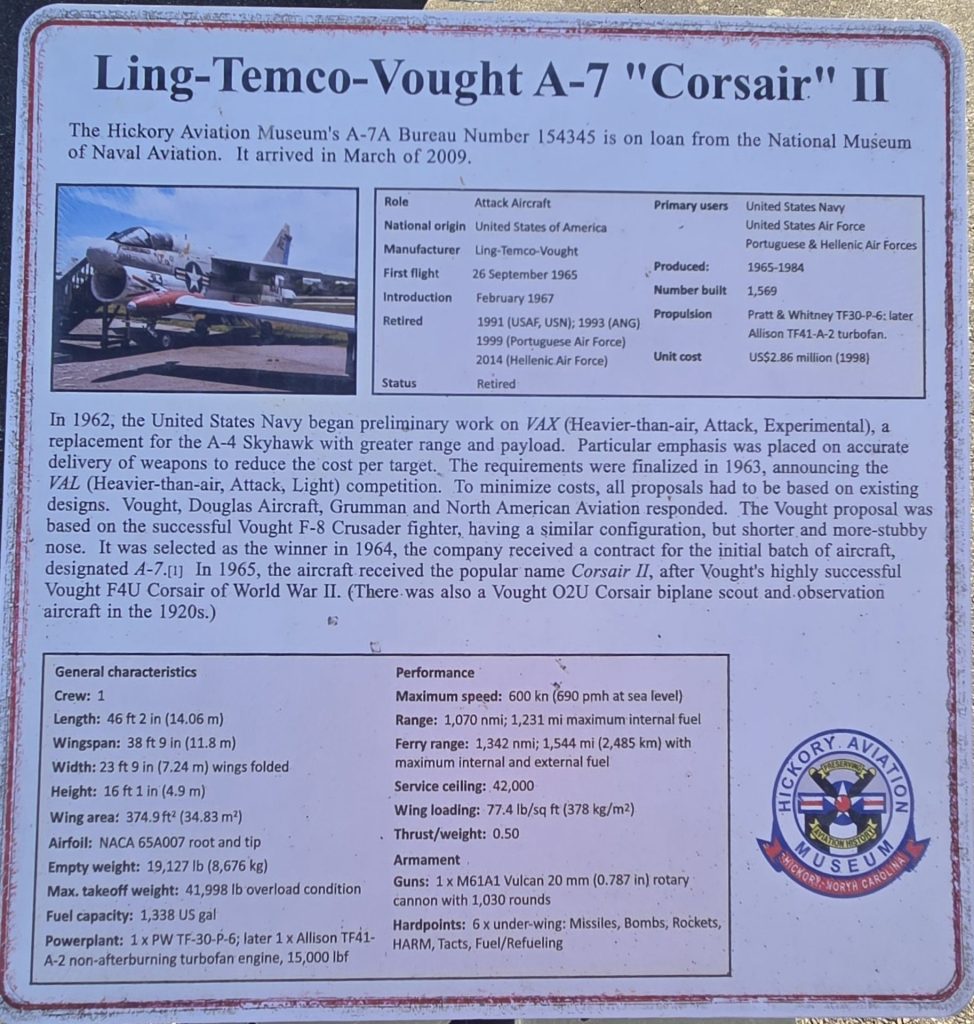 LING-TEMCO-VOUGHT A-7 “CORSAIR” II WAR MEMORIAL PLAQUE