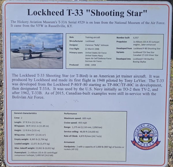 LOCKHEED T-33 “SHOOTING STAR” WAR MEMORIAL PLAQUE