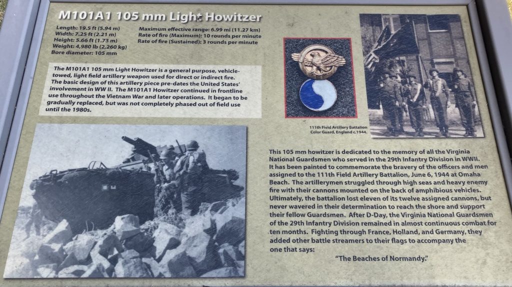 M101A1 105 MM LIGHT HOWITZER WAR MEMORIAL PANEL