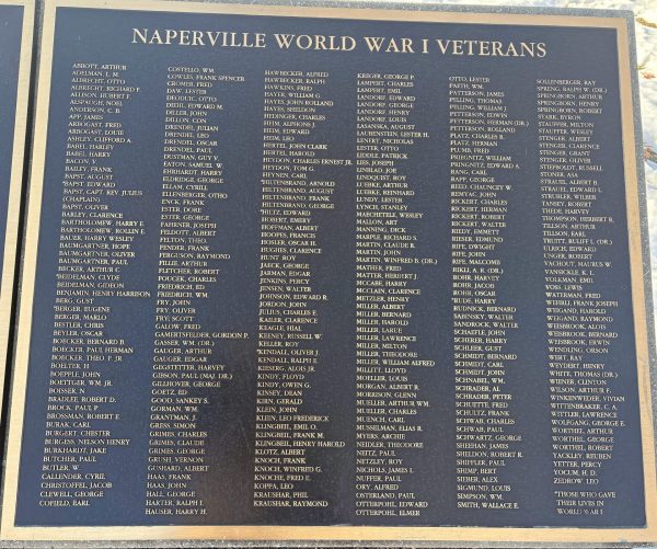 NAPERVILLE WORLD WAR I VETERANS MEMORIAL PLAQUE