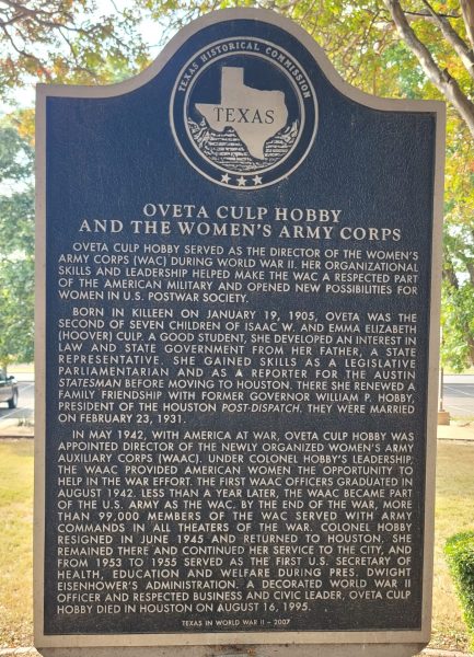 OVETA CULP HOBBY AND THE WOMEN’S ARMY CORPS WAR MEMORIAL MARKER