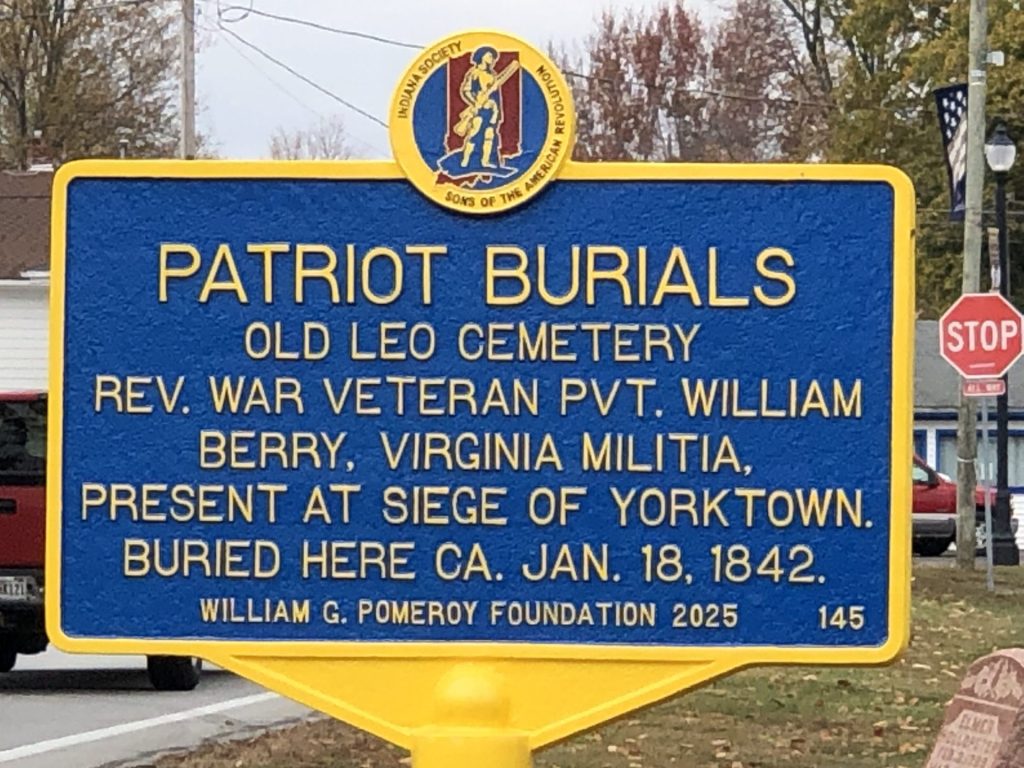 PATRIOT BURIALS OLD LEO CEMETERY REVOLUTIONARY WAR MEMORIAL MARKER
