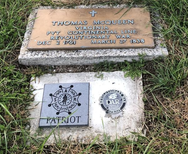 PVT. THOMAS MCQUEEN REVOLUTIONARY WAR MEMORIAL CEMETERY STONE