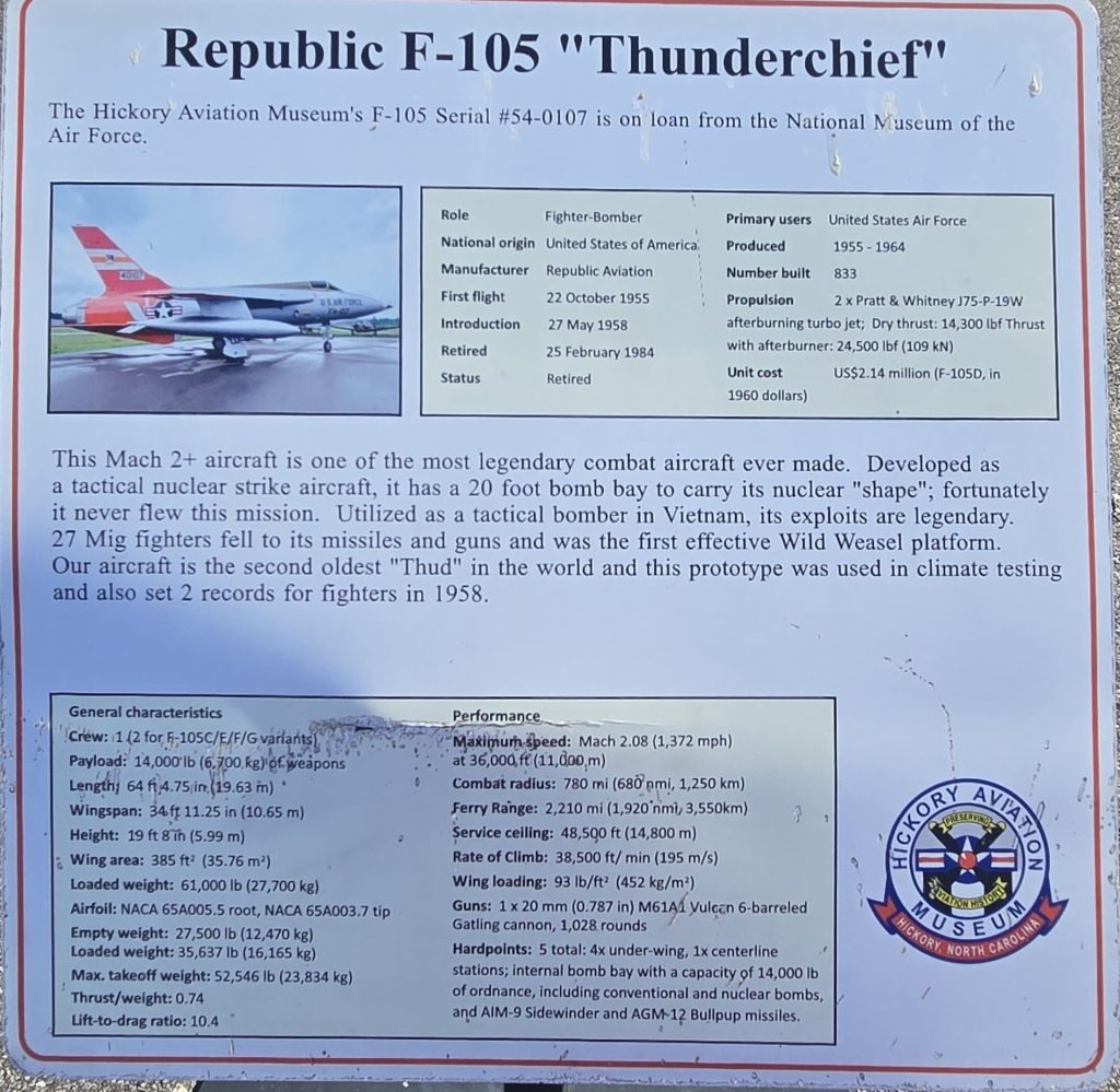 REPUBLIC F-105 “THUNDERCHIEF” WAR MEMORIAL PLAQUE