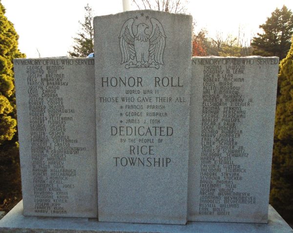 RICE TOWNSHIP HONOR ROLL WORLD WAR II MEMORIAL CENTER STONES