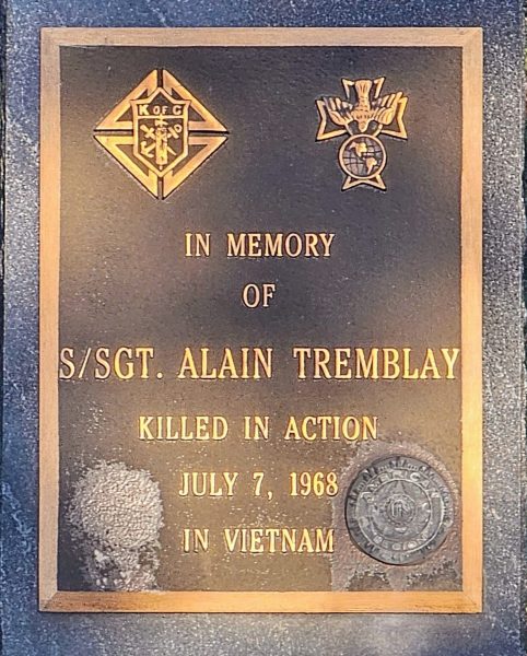 S/SGT. ALAIN TREMBLAY WAR MEMORIAL PLAQUE