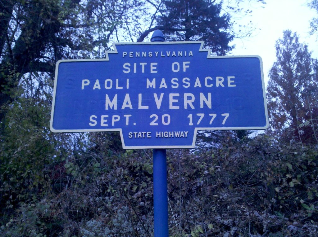 SITE OF PAOLI MASSACRE REVOLUTIONARY WAR MEMORIAL MARKER