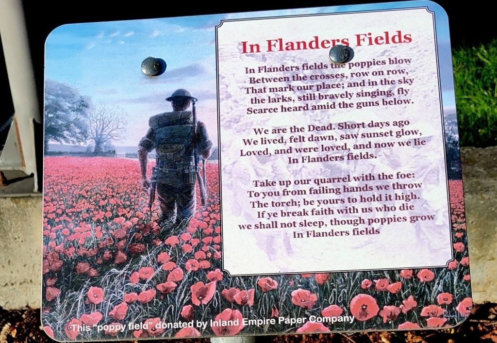 SPOKANE IN FLANDERS FIELD WAR MEMORIAL PLAQUE