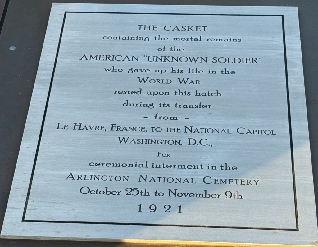 THE CASKET OF THE AMERICAN “UNKNOWN SOLDIER” MEMORIAL PLAQUE