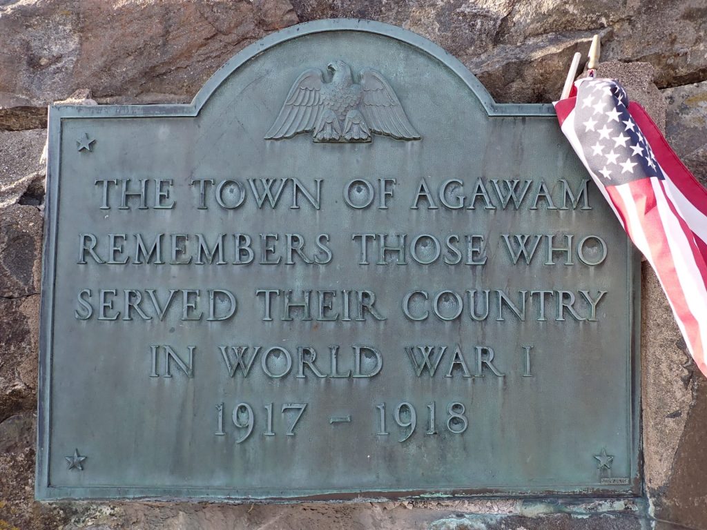 THE TOWN OF AGAWAM WORLD WAR I MEMORIAL PLAQUE
