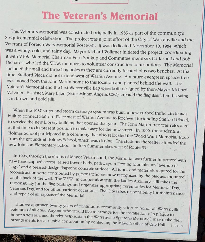 THE VETERAN’S MEMORIAL PLAQUE A