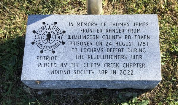THOMAS JAMES FRONTIER RANGG REVOLUTIONARY WAR MEMORIAL TABLET