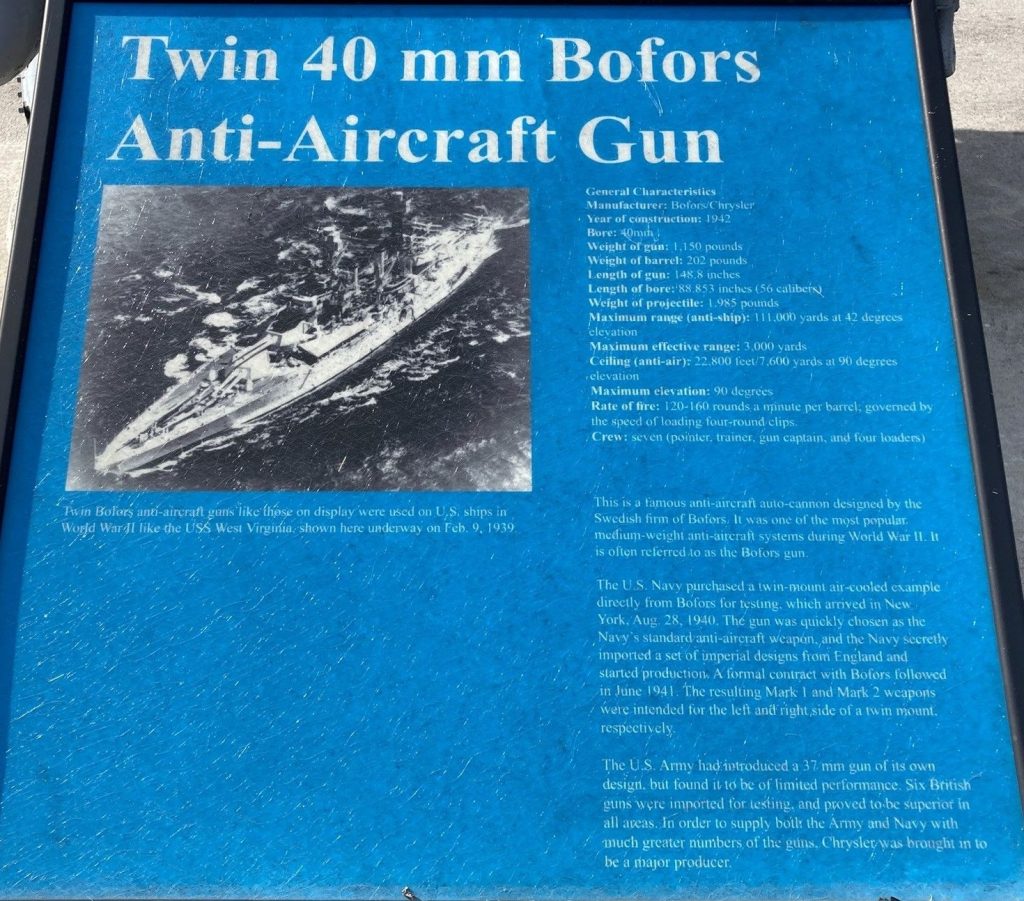 TWIN 40 MM BOFOS ANTI-AIRCRAFT GUN WAR MEMORIAL PANEL