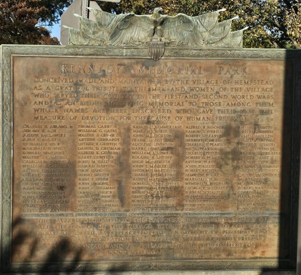VILLAGE OF HEMPSTEAD KENNEDY MEMORIAL PARKL CENTER PLAQUE