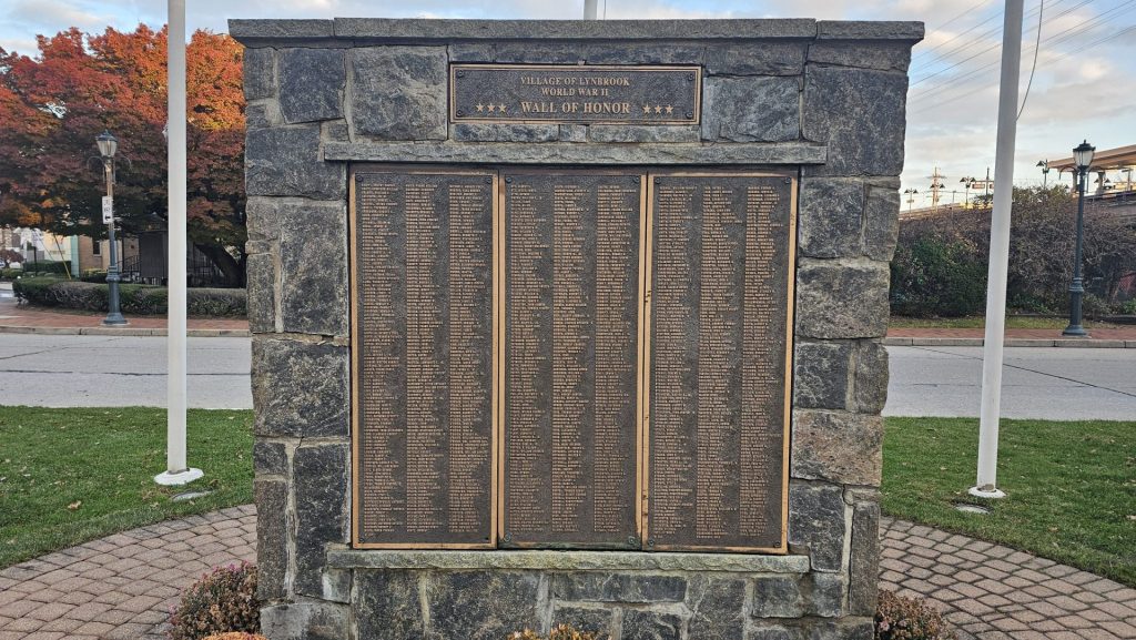 VILLAGE OF LYNBROOK WORLD WAR II WALL OF HONOR MEMORIAL BACK