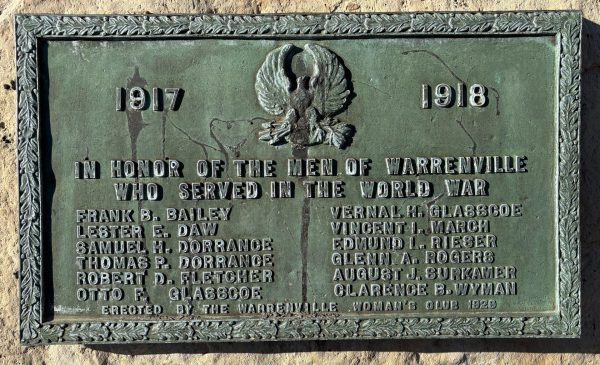 WARRENVILLE WORLD WAR MEMORIAL PLAQUE