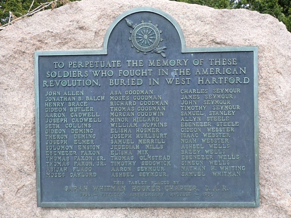 WEST HARTFORD AMERICAN REVOLUTION SOLDIERS MEMORIAL PLAQUE