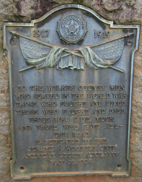 WILKES COUNTY WORLD WAR MEMORIAL PLAQUE